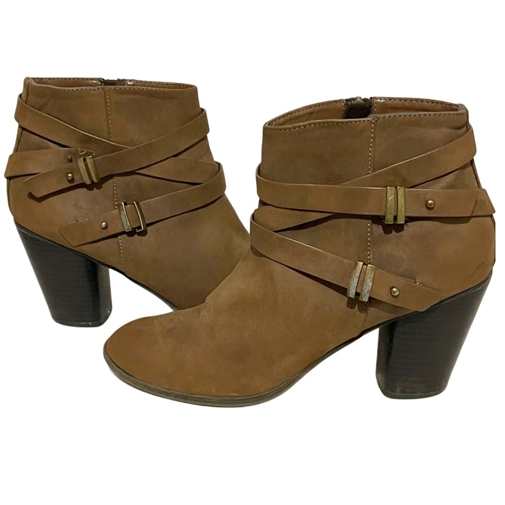 Dark Brown Casual High Heel Buckled Booties Ankle Boots Side Zipper Size 9 - Picture 6 of 15